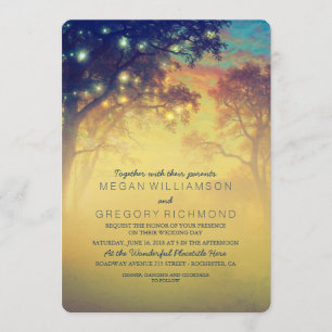 Navy Rustic String Lights Tree Wedding Invitations