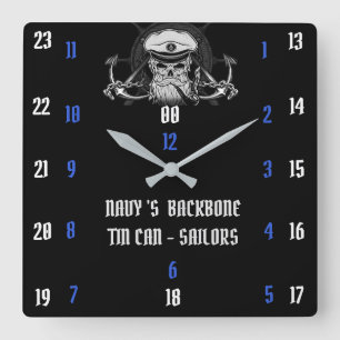 NAVY 'S  BACKBONE TIN CAN - SAILORS SQUARE WALL CLOCK