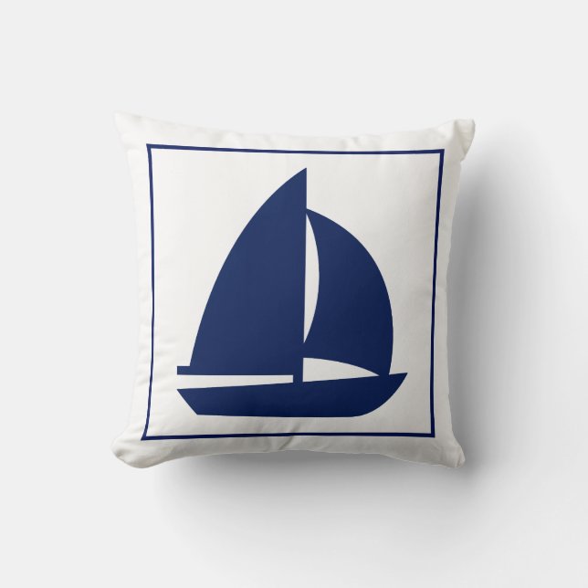 Navy Sailboat Throw Pillow (Front)
