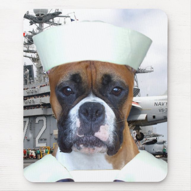 Navy Sailor Boxer Dog mousepad (Front)