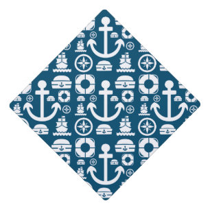 Navy sailor Element sea pattern Graduation Cap Topper