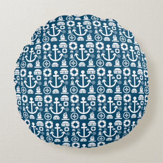 Navy sailor Element sea pattern Round Pillow (Front)