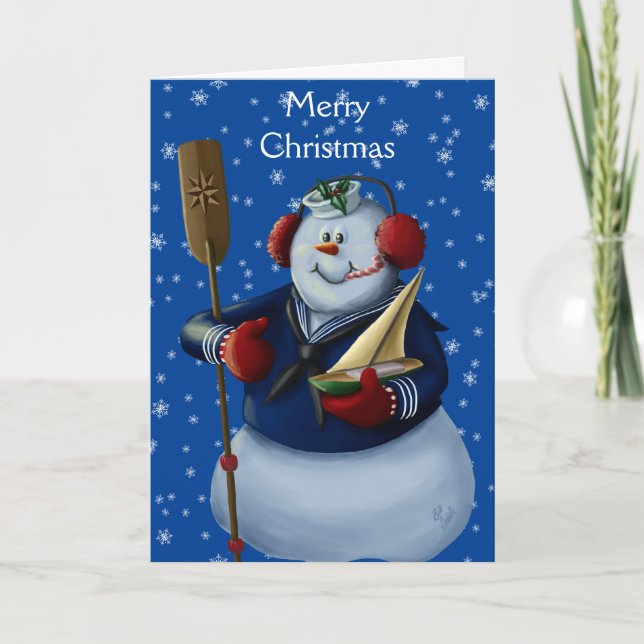 Navy Sailor Snowman Holiday Greeting Card (Front)