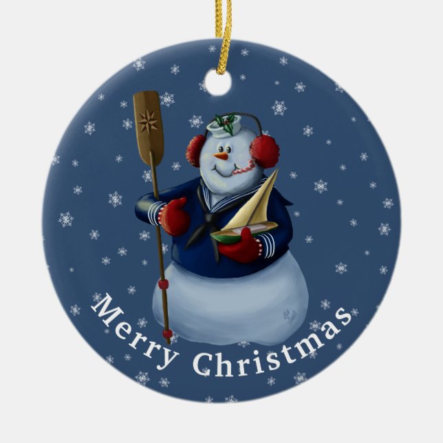 Navy Sailor Snowman Ornament Gift (Front)