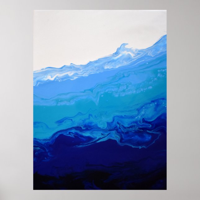 Navy Sapphire Blue Water Fluid Marble Art Abstract Poster (Front)