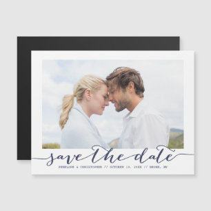 Navy Save the Date Script Frame Photo Announcement
