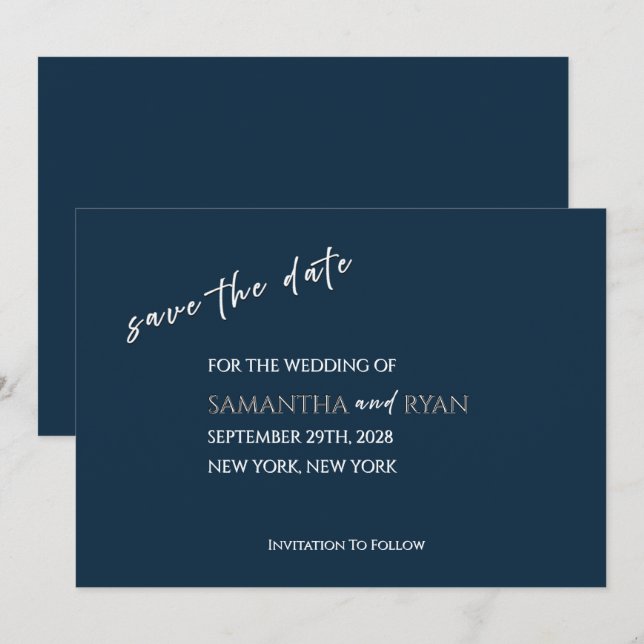 Navy Save the Date with Metallic Silver (Front/Back)