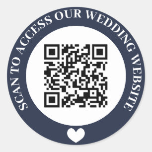 Navy Scan To Access Wedding Website Heart QR Code Classic Round Sticker
