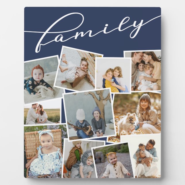 Navy Scattered Photos Photo Collage Family Plaque (Front)