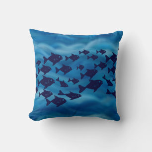 Navy School of Fish Ocean Theme Soft Waves Throw Pillow