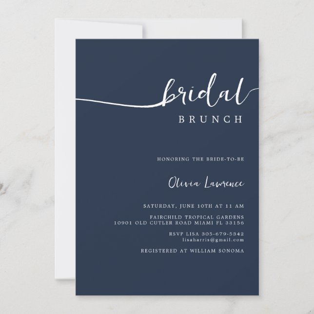 Navy Script Bridal Brunch Invitation (Front)