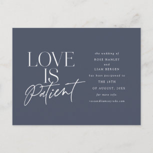 Navy Script Love Wedding Postponed Change the Date Postcard