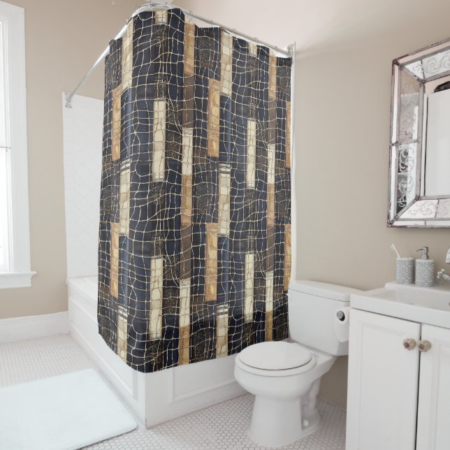 Navy Sea Blue Cream Brown Rectangles (In Situ)