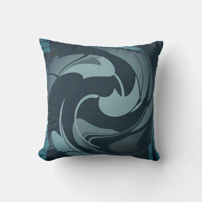 Navy Seafoam Grey Medterranean Abstract Flower Throw Pillow (Front)