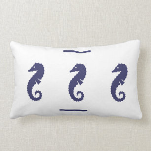 navy  SEAHORSE  on  white  PILLOW coastal living