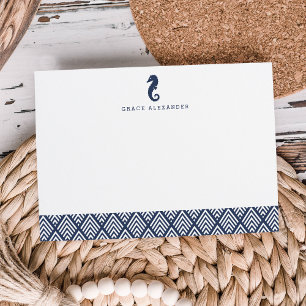 Navy   Seahorse Personalized Stationery Flat Card