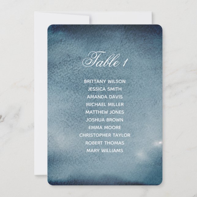 Navy seating chart. Blue watercolor wedding plan Invitation (Front)