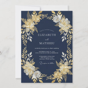 Navy Shimmering Winter Wedding Invitation