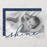 Navy | Shine Script Hanukkah Photo Holiday Card<br><div class="desc">Share holiday greetings with these chic Hanukkah photo cards featuring your favourite full bleed horizontal or landscape oriented photo. "Shine" appears as a navy blue text overlay in elegant hand lettered script typography. Personalize with your names and the year along the bottom. Cards reverse to matching dark blue with a...</div>