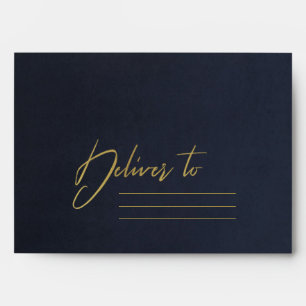 NAVY SILK VELVET FAUX GOLD BRUSH STROKE ADDRESS ENVELOPE