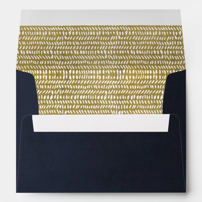 NAVY SILK VELVET FAUX GOLD BRUSH STROKE ADDRESS ENVELOPE (Back (Bottom))