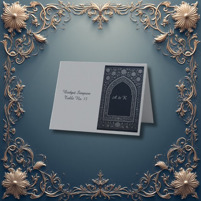navy silver Arabic arch Wedding  guest card (Creator Uploaded)