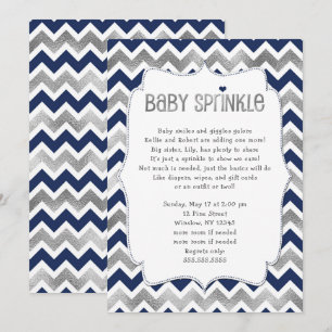 Navy Silver Baby Sprinkle, boy baby shower invites