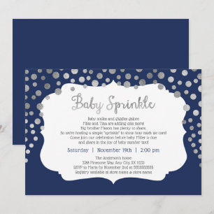 Navy silver Dot baby sprinkle invitations