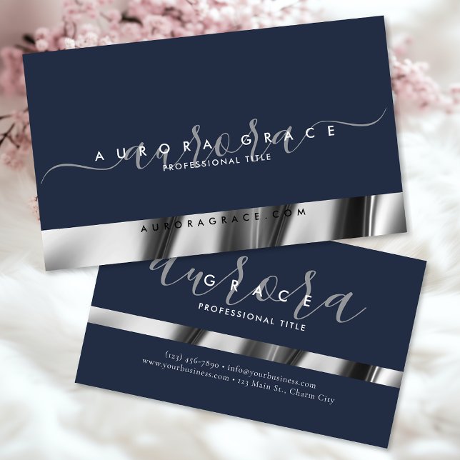 Navy Silver Elegance Business Card (Creator Uploaded)