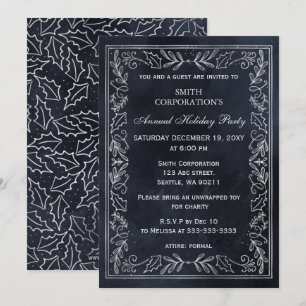 Navy Silver Elegant Corporate Holiday Party  Invitation
