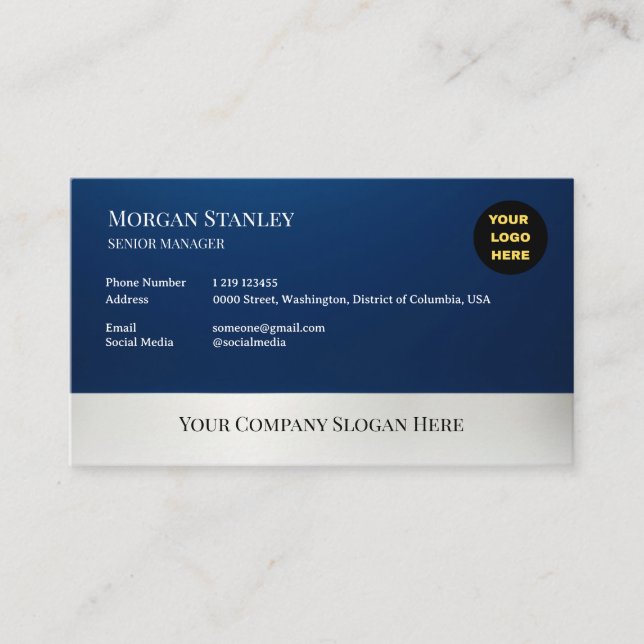 Navy Silver Foil Elegant Frame Design Business Card (Front)