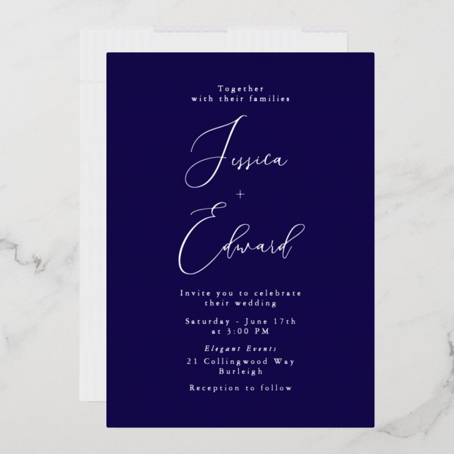Navy & Silver Foil Elegant Script Wedding (Envelope)