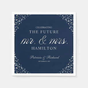 Navy Silver Future Mr And Mrs Engagement Party Napkin