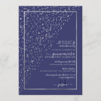 Navy Silver Glitter Diagonal Confetti Quinceañera