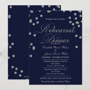 navy silver glitter rehearsal dinner invites