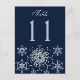 Navy Silver Glitter Snowflakes Table Number Card