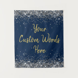 Navy Silver Gold Birthday Party Photo Booth Prop Tapestry