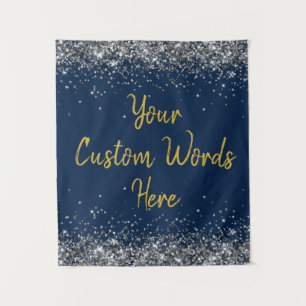 Navy Silver Gold Birthday Party Photo Booth Prop Tapestry