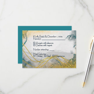 Navy Silver Gold Wedding RSVP Card