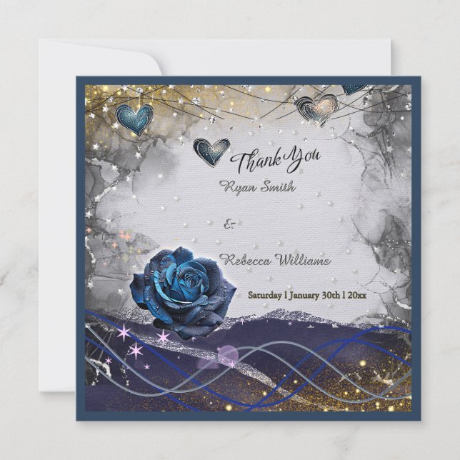 Navy Silver Gold Wedding Thank You Card (Front)
