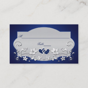 Navy, Silver Grey Floral, Hearts Place Card