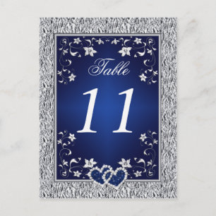 Navy, Silver Grey Floral Table Number Postcard