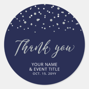 Navy & Silver Modern Birthday Favour Thank you Classic Round Sticker