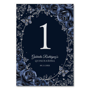 Navy Silver Quinceanera Table Number