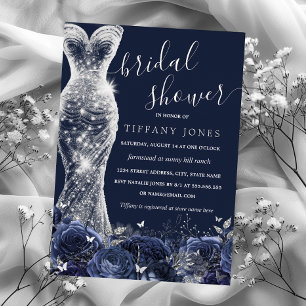 Navy Silver Shimmer Dress Rose Bridal Shower 