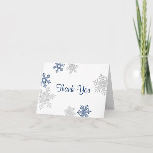 Navy Silver Snowflake Winter Wedding Thank You Card