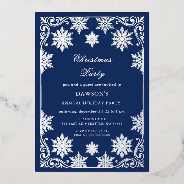 Navy Silver Snowflakes Christmas Party (Front)