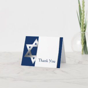 Navy Silver Star of David Bar Mitzvah Thank You Card