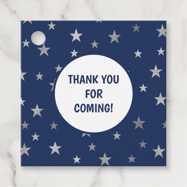Navy Silver Stars thank you favour tag (Front)