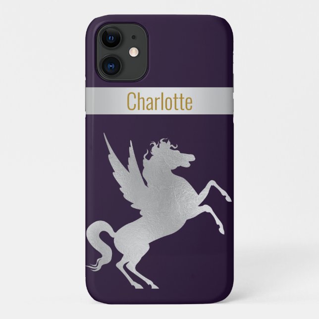 NAVY SILVER UNICORN IPHONE COVER customizable (Back)